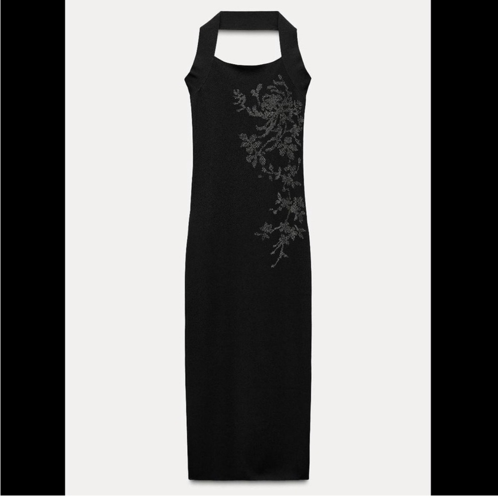 Zara shiny halter stretch dress midi/maxi